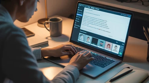 A person giving a brief to a generative AI software