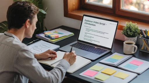 A writer working on the initial draft of a script