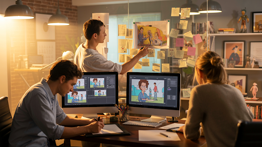 Animators working on different explainer videos